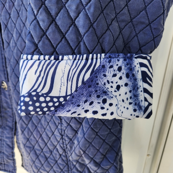 Dennis Basso Quilted Blue Silk Spring Jacket Coat 2X - Picture 7 of 9